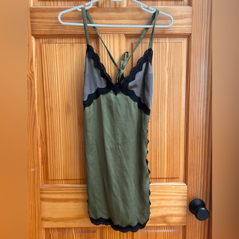 Free People Forest Green Slip with Black Lace